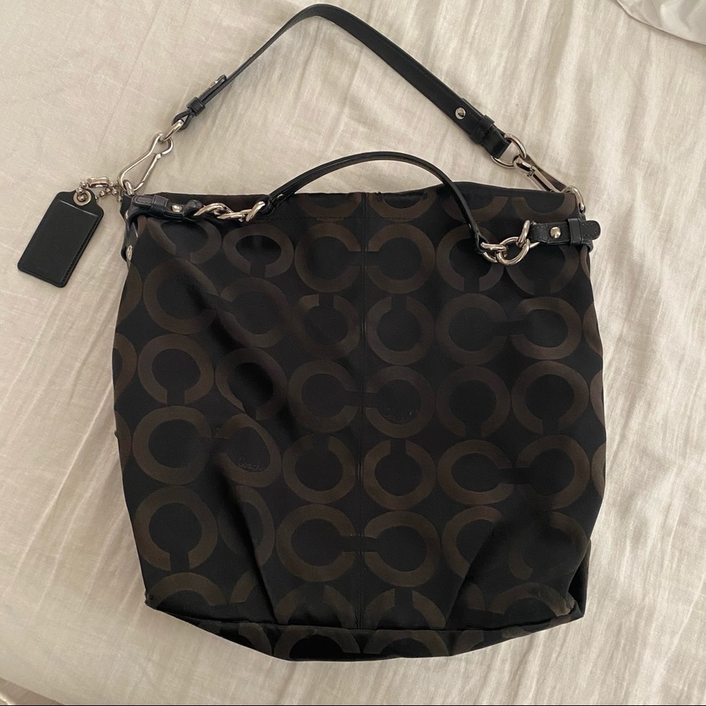 SOLD Coach op art black sateen hobo bag - Picture 2 of 12